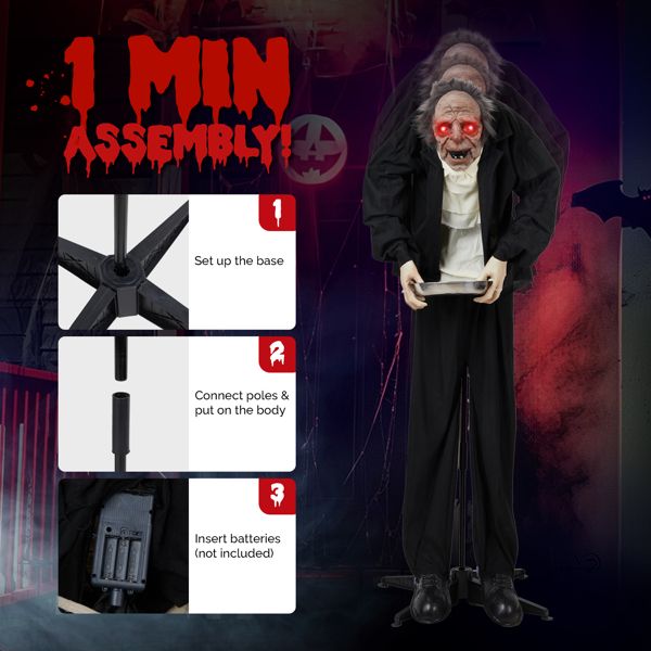 5ft Animatronic Halloween Male Servant – Motion and Sound Activated with Glowing Eyes, Creepy Laughs and Shaking Head - Monsta Online
