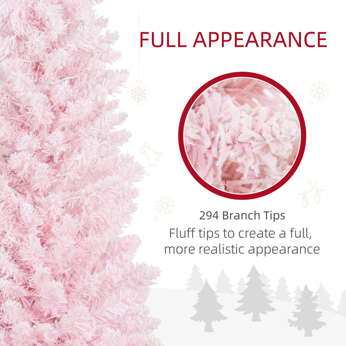 5FT Pink Snow Flocked Pencil Pre - Lit Artificial Christmas Tree — 160 Warm White LEDs, 294 Tips, Space - Saving - Monsta Online
