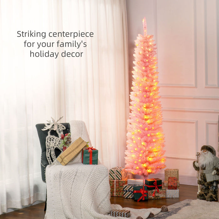 6FT Pre - Lit Pink Pencil Artificial Christmas Tree — 200 Multi - Color LED Lights, 8 Modes, 360 Tips - Monsta Online