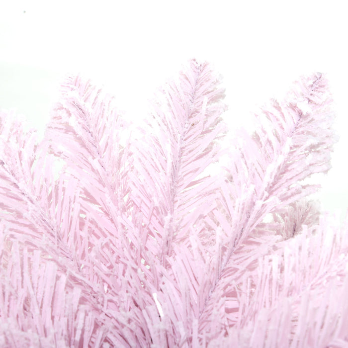 7FT Flocked Pink Pencil Artificial Christmas Tree — 499 Snow Tips, Unlit, Slim Space - Saving, Metal Base - Monsta Online