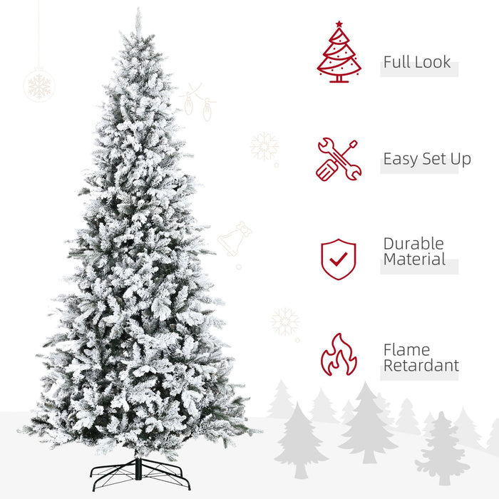 9FT Flocked Artificial Christmas Tree — 2068 Downswept Cedar Tips, Snow, Unlit, Auto - Open, Steel Base - Monsta Online