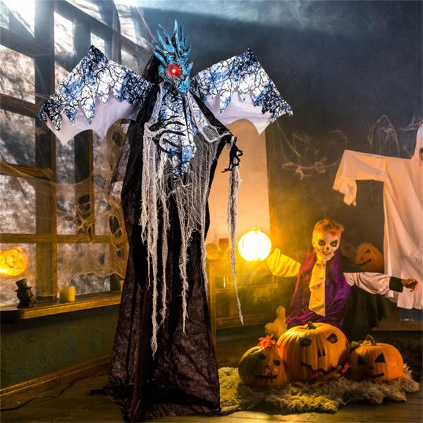 6ft Sound - Activated Halloween Animatronic Dragon Ghost – Roaring Sound, Posable Wings and Light - Up Eyes - Monsta Online