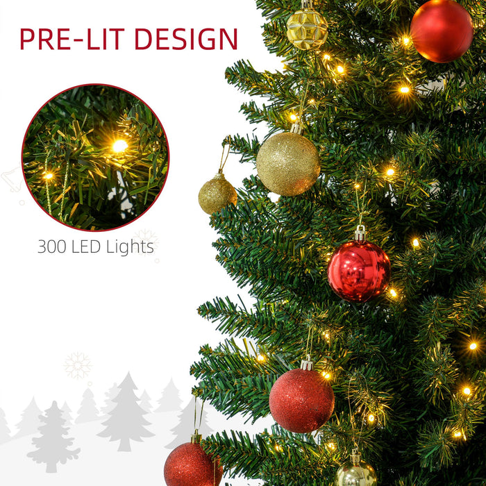 8FT Pencil Pre - Lit Artificial Christmas Tree — 300 Warm White LEDs, 618 Tips, Slim, Green - Monsta Online