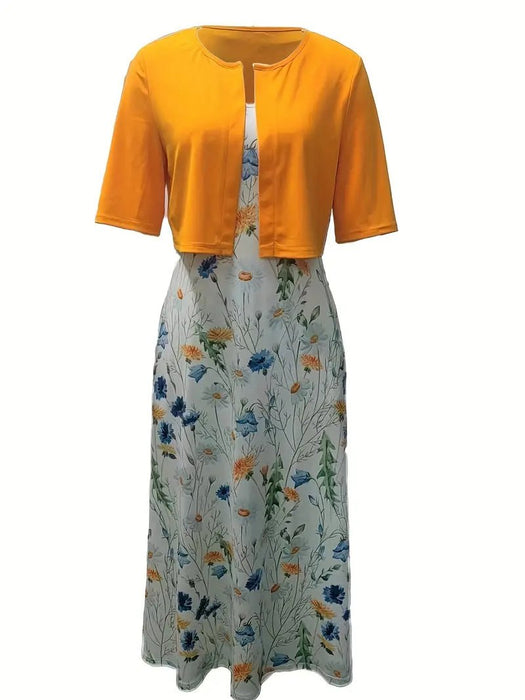 Women's Two - Piece Floral Dress Set – Crop Top & Round Neck Dress for Every Occasion - Monsta Online