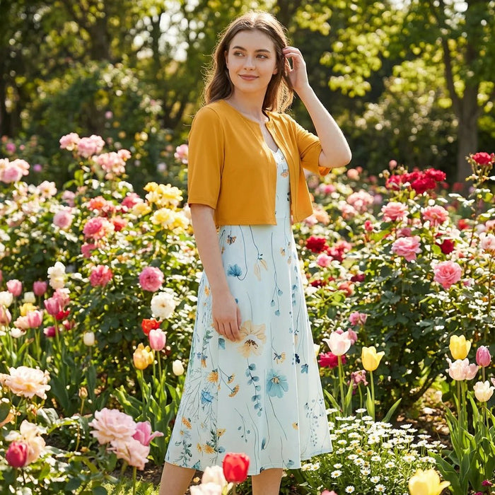 Women's Two - Piece Floral Dress Set – Crop Top & Round Neck Dress for Every Occasion - Monsta Online