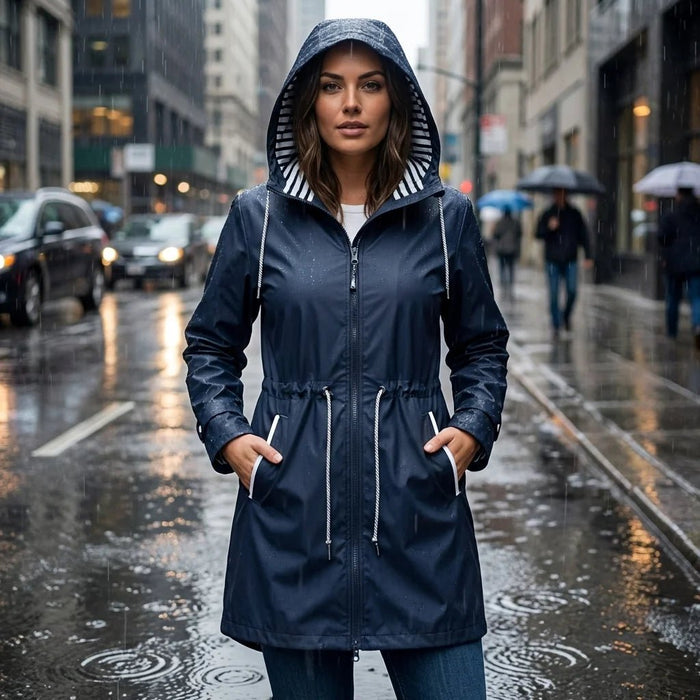 Women's Long Waterproof Rain Jacket – Windproof, Hooded & Breathable - Monsta Online