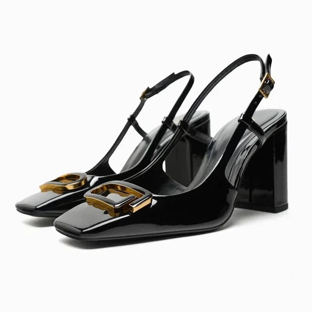 Rhinestone Slingback Heels – Women's 8cm Block Heel Office Shoes - Monsta Online
