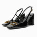 Rhinestone Slingback Heels – Women's 8cm Block Heel Office Shoes - Monsta Online