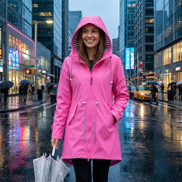 Women's Long Waterproof Rain Jacket – Windproof, Hooded & Breathable - Monsta Online