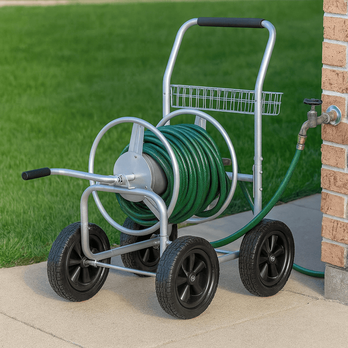 Portable Garden Hose Reel Cart with Wheels and Storage Basket - Monsta Online