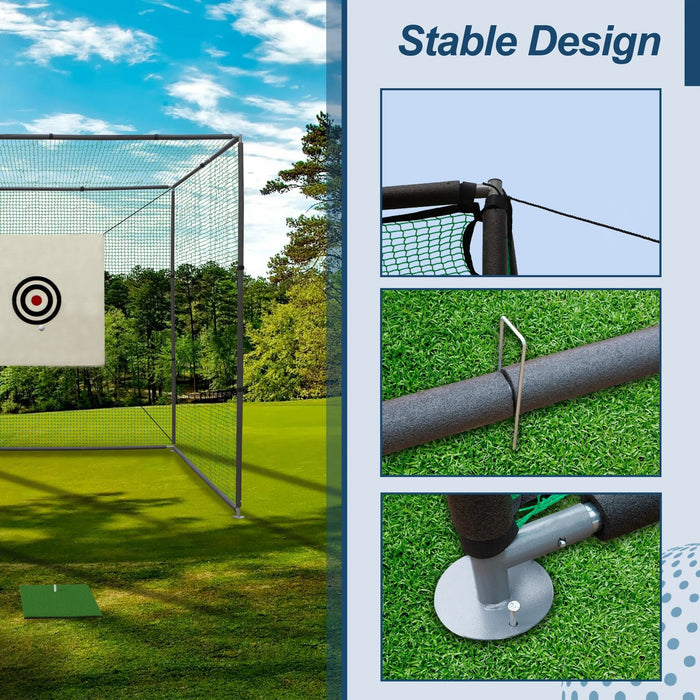 Professional 10x10x10FT Golf Hitting Practice Net With Training Aid and Mat - Monsta Online