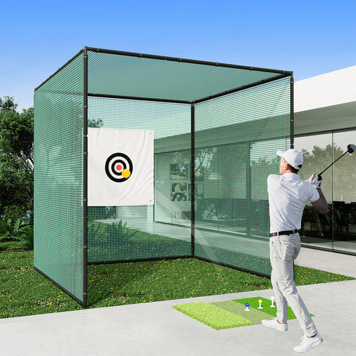 Professional 10x10x10FT Golf Hitting Net With Training Aid and 3 Turf Mat - Monsta Online