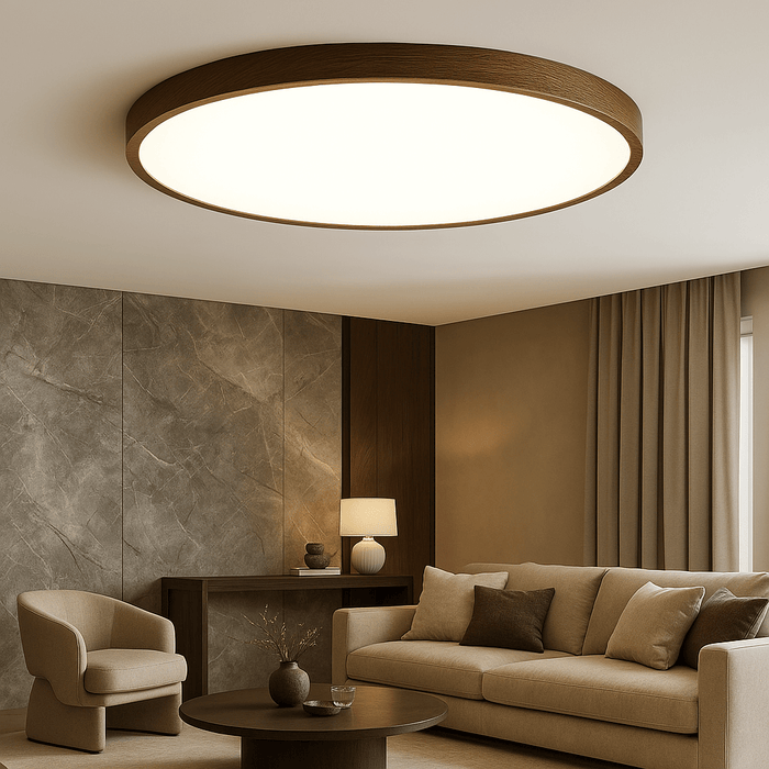 Dark Wood Grain LED Ceiling Light – Warm Ambient Flush Mount for Living Room & Bedroom - Monsta Online