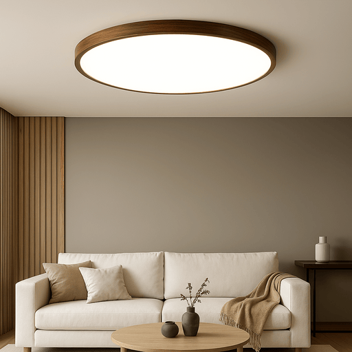 Dark Wood Grain LED Ceiling Light – Warm Ambient Flush Mount for Living Room & Bedroom - Monsta Online