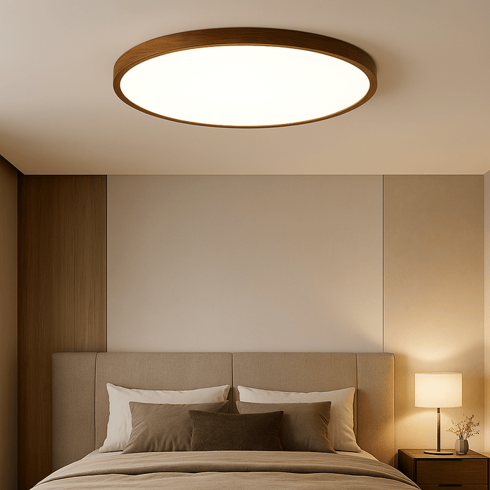Dark Wood Grain LED Ceiling Light – Warm Ambient Flush Mount for Living Room & Bedroom - Monsta Online
