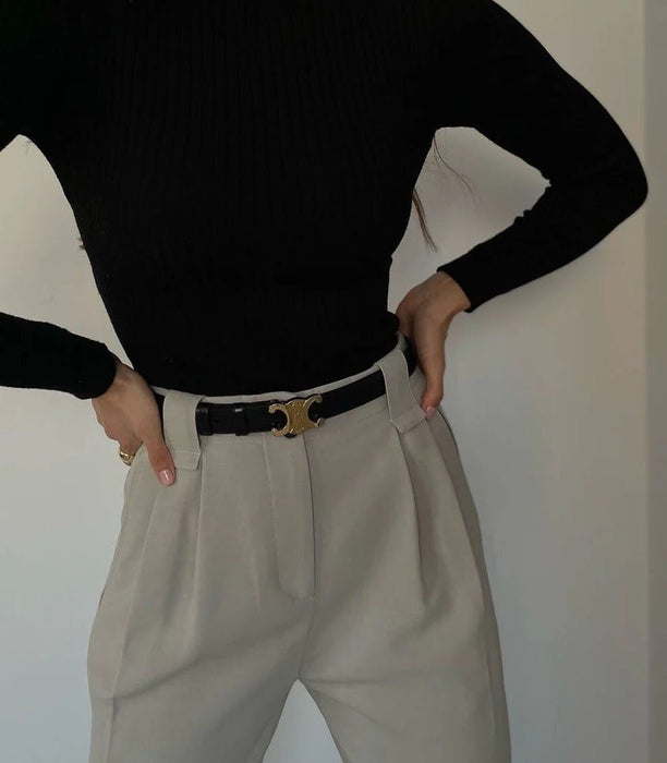Luxury Leather Belt with Gold Buckle – Elegant Adjustable Waist Belt for Men & Women - Monsta Online