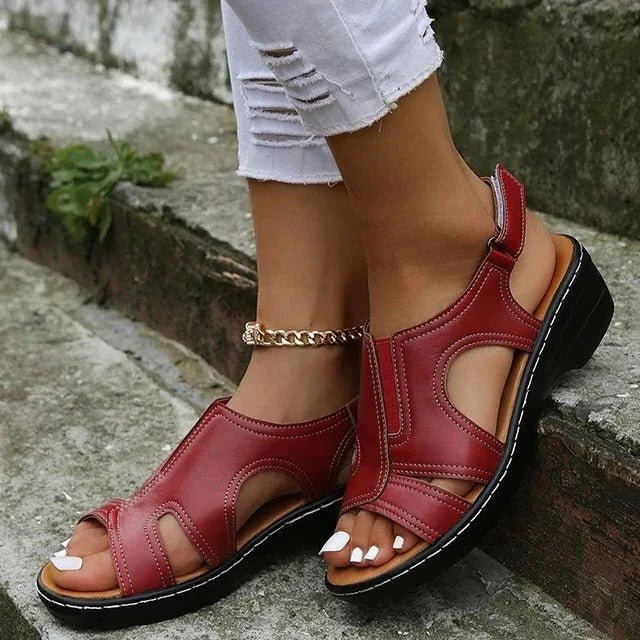 Women's Leather Wedge Sandals – Cushioned Insole, Adjustable Straps & Arch Support - Monsta Online