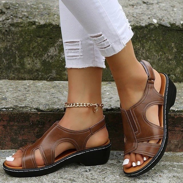 Women's Leather Wedge Sandals – Cushioned Insole, Adjustable Straps & Arch Support - Monsta Online