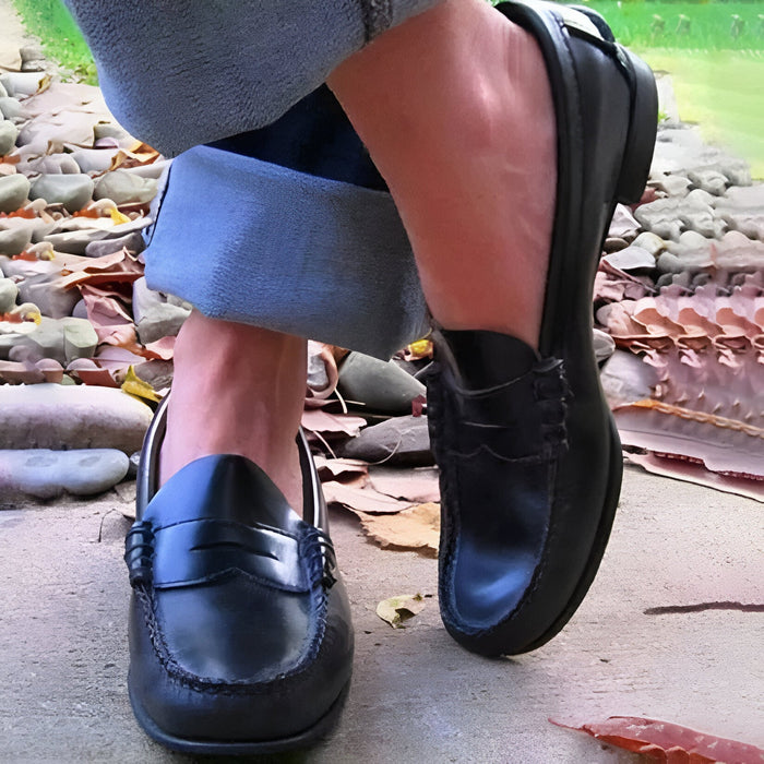 Women's Retro PU Leather Loafers – Low Heel Slip - On Comfort Shoes - Monsta Online