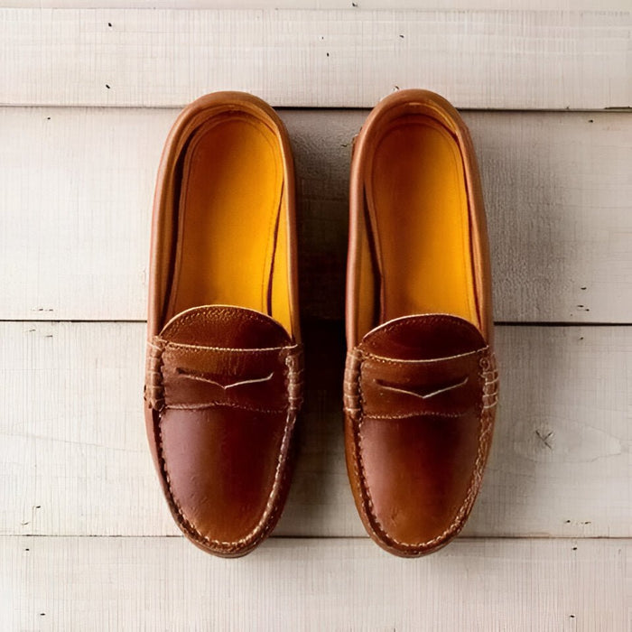 Women's Retro PU Leather Loafers – Low Heel Slip - On Comfort Shoes - Monsta Online
