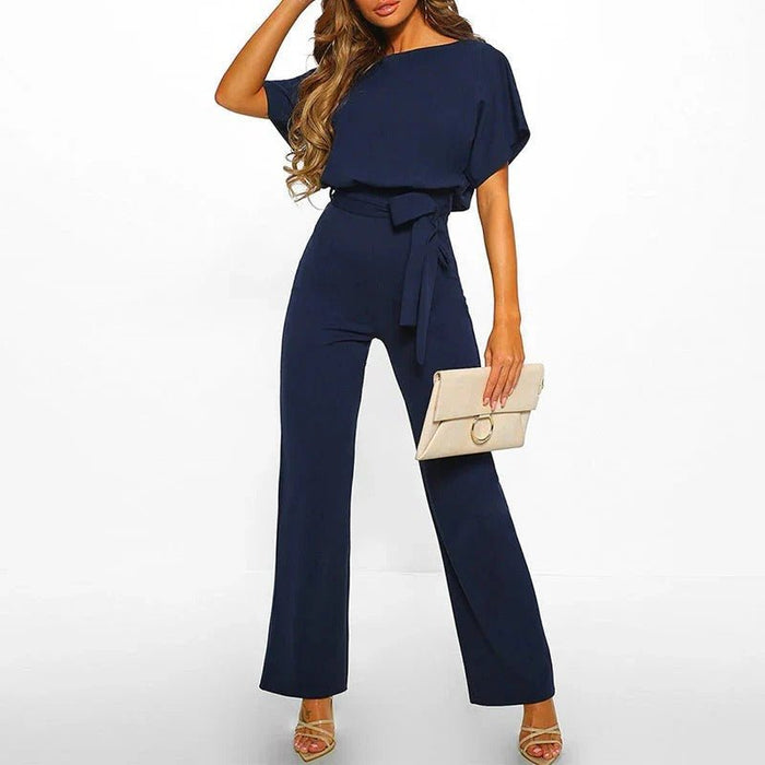 Women's Solid Color Jumpsuit – Flattering Elastic Waist, Breathable Fabric - Monsta Online