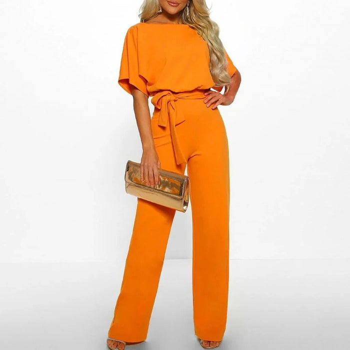 Women's Solid Color Jumpsuit – Flattering Elastic Waist, Breathable Fabric - Monsta Online