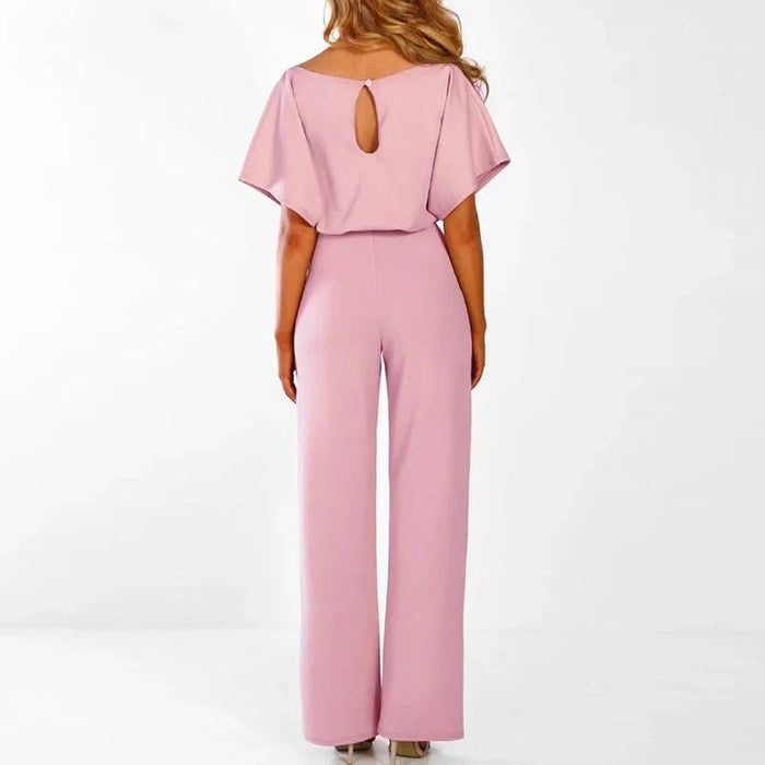 Women's Solid Color Jumpsuit – Flattering Elastic Waist, Breathable Fabric - Monsta Online