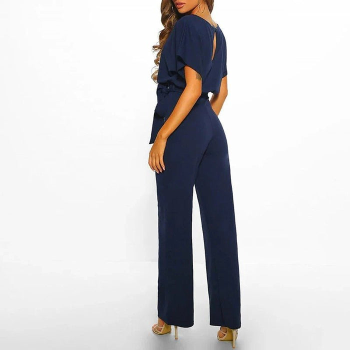 Women's Solid Color Jumpsuit – Flattering Elastic Waist, Breathable Fabric - Monsta Online