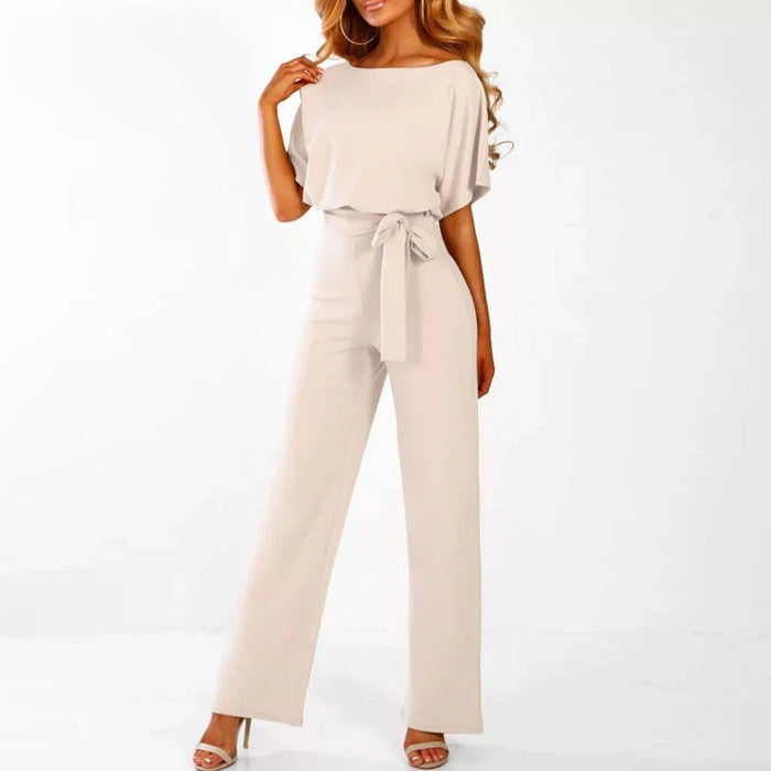 Women's Solid Color Jumpsuit – Flattering Elastic Waist, Breathable Fabric - Monsta Online