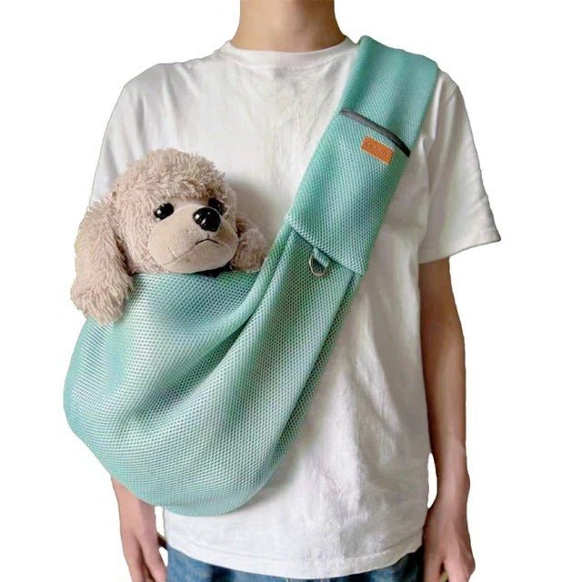 Mesh Crossbody Dog Carrier Sling – Padded Strap, Safety Clip & Hands - Free Design - Monsta Online