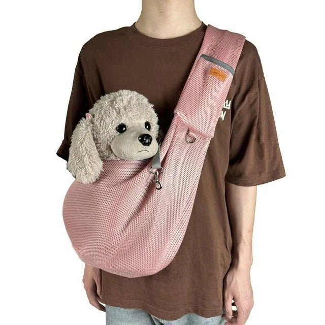 Mesh Crossbody Dog Carrier Sling – Padded Strap, Safety Clip & Hands - Free Design - Monsta Online