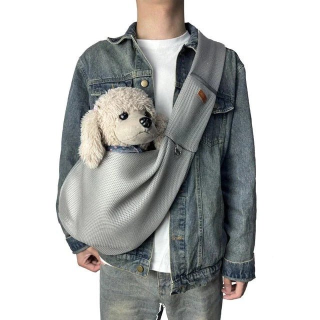 Mesh Crossbody Dog Carrier Sling – Padded Strap, Safety Clip & Hands - Free Design - Monsta Online