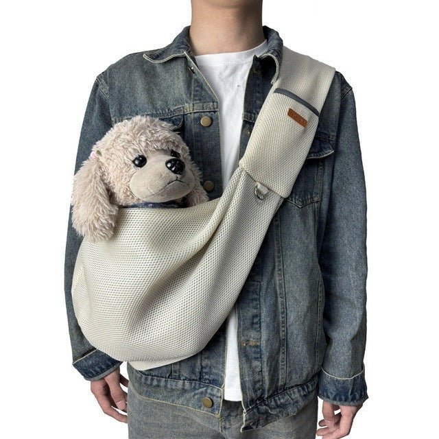 Mesh Crossbody Dog Carrier Sling – Padded Strap, Safety Clip & Hands - Free Design - Monsta Online