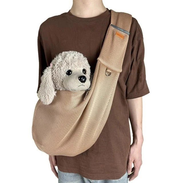 Mesh Crossbody Dog Carrier Sling – Padded Strap, Safety Clip & Hands - Free Design - Monsta Online