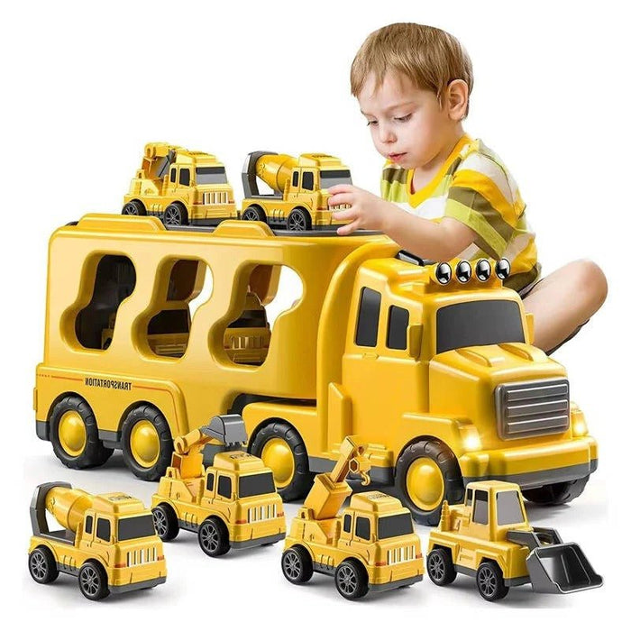 Construction Truck Toy Set – 5 - Piece Carrier Truck with Lights, Sounds & Foldable Ramp - Monsta Online