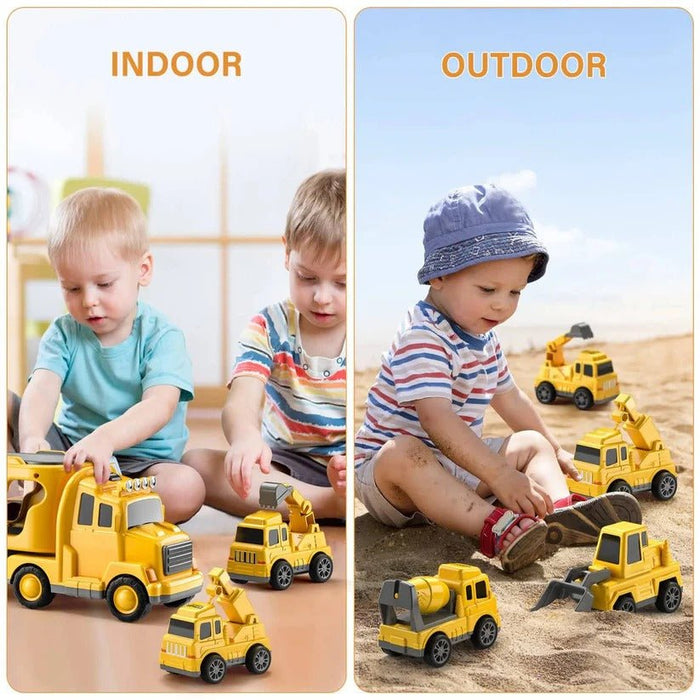 Construction Truck Toy Set – 5 - Piece Carrier Truck with Lights, Sounds & Foldable Ramp - Monsta Online