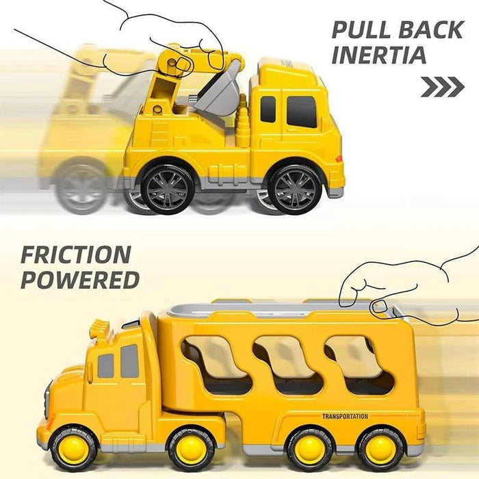 Construction Truck Toy Set – 5 - Piece Carrier Truck with Lights, Sounds & Foldable Ramp - Monsta Online