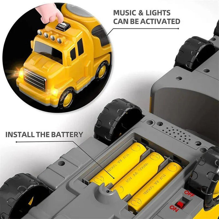 Construction Truck Toy Set – 5 - Piece Carrier Truck with Lights, Sounds & Foldable Ramp - Monsta Online