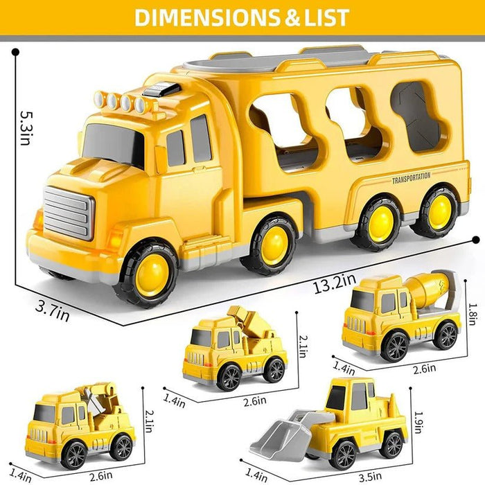 Construction Truck Toy Set – 5 - Piece Carrier Truck with Lights, Sounds & Foldable Ramp - Monsta Online