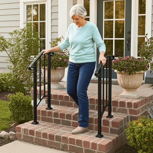 Heavy - Duty Iron Handrail for 1 - 2 Steps Outdoor Stair Safety Support - Monsta Online