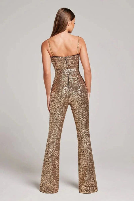 Jemima Glitter Jumpsuit – Women's Strapless Sparkle Jumpsuit with Waist Belt - Monsta Online