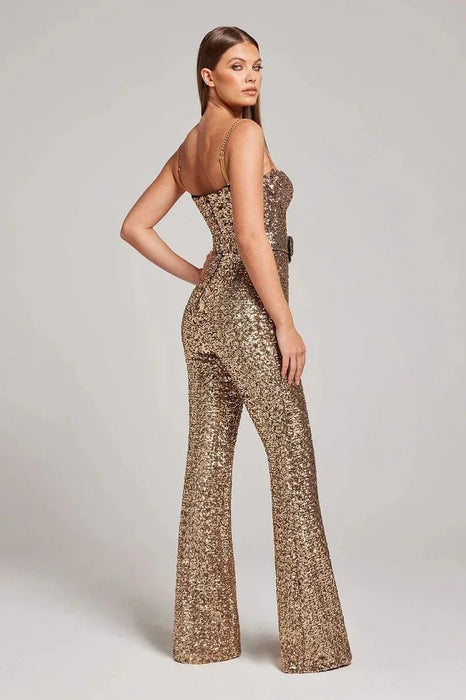 Jemima Glitter Jumpsuit – Women's Strapless Sparkle Jumpsuit with Waist Belt - Monsta Online