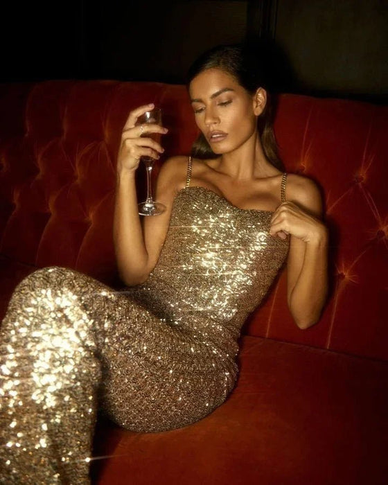Jemima Glitter Jumpsuit – Women's Strapless Sparkle Jumpsuit with Waist Belt - Monsta Online