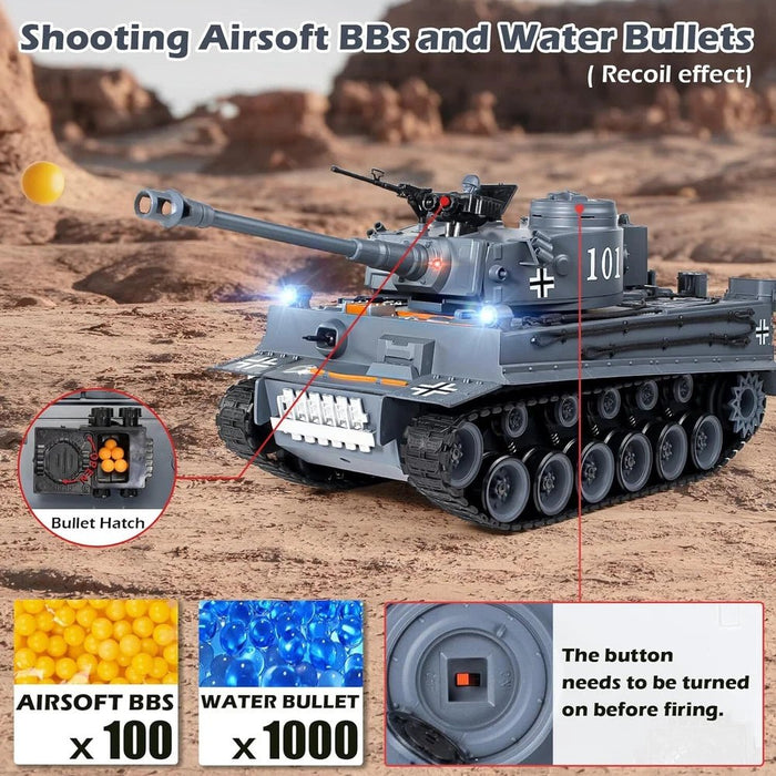 1:18 Scale German Tiger I RC Battle Tank - Remote Control, BB Shooter with Dual Batteries for Kids - Monsta Online
