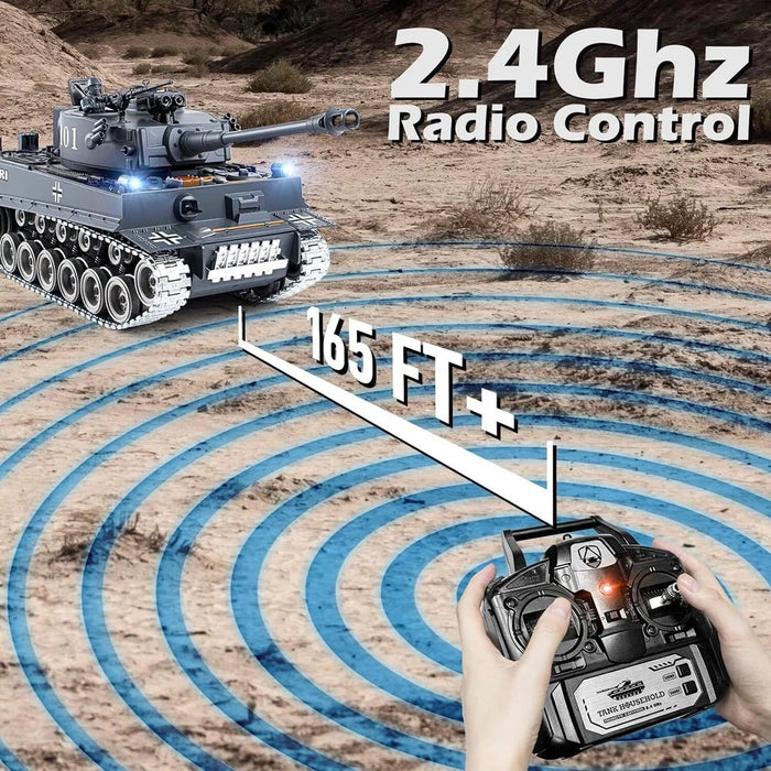 1:18 Scale German Tiger I RC Battle Tank - Remote Control, BB Shooter with Dual Batteries for Kids - Monsta Online