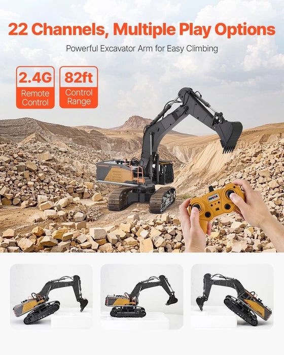 Professional 1:14 Scale 22 Channel Remote Control Excavator with Dual Batteries for Kids and Adults - Monsta Online