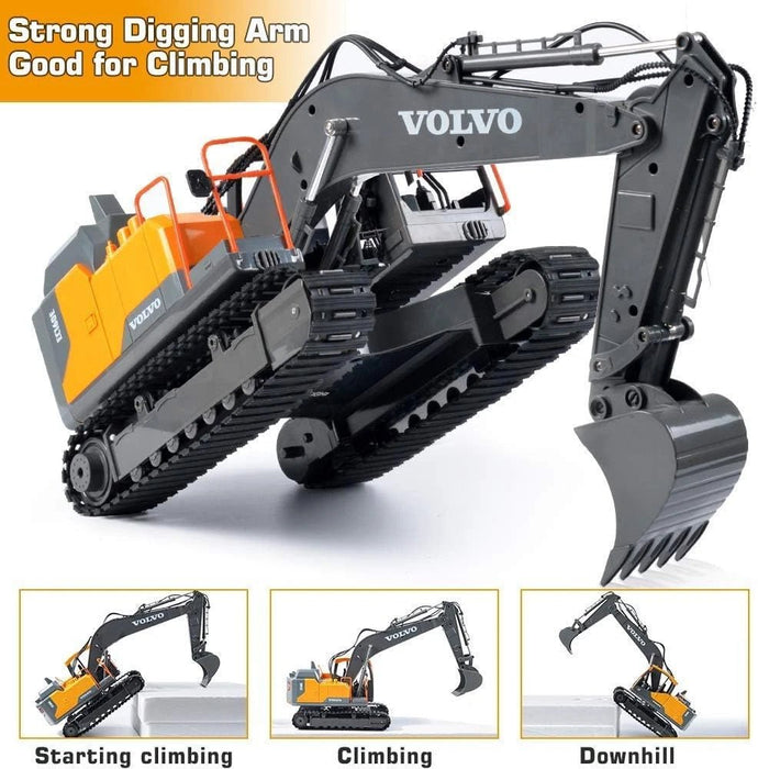 Premium 1:16 Scale Full Function Volvo RC Excavator with Metal Shovel - 17 Channel 3 - in - 1 Toy for Kids and Adults - Monsta Online