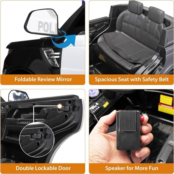 Black 12V Police Ride - On Car for Kids - Remote Control, Siren, Music & Suspension Features - Monsta Online