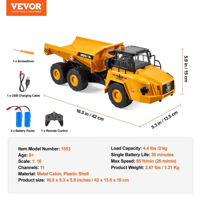 1:16 Scale Luxury Radio Control Dump Truck Toy - Ultimate RC Construction Toy with Dual Batteries for Kids - Monsta Online