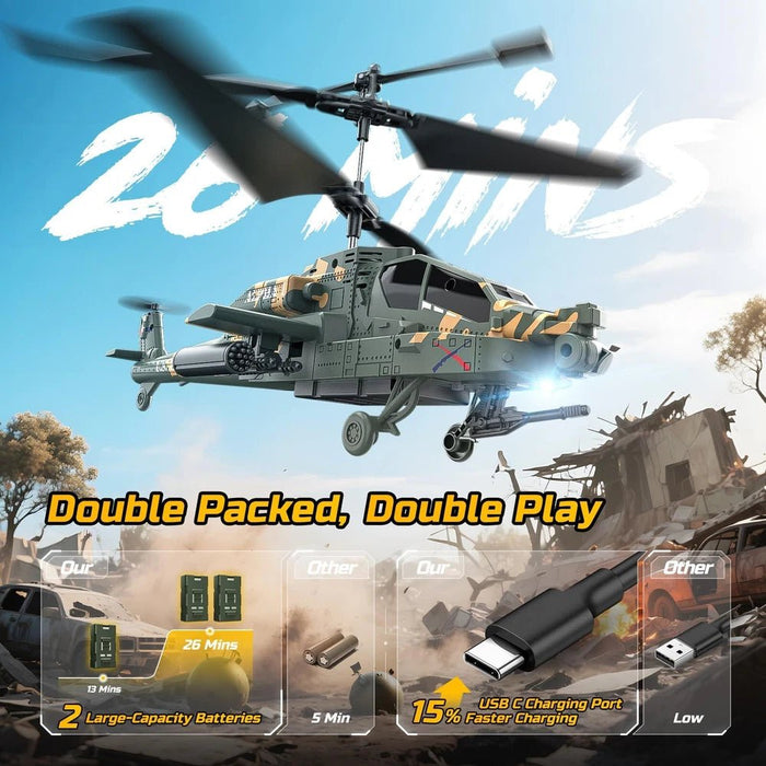 2.4GHz Military RC Helicopter for Adults and Kids - with Dual Batteries - Monsta Online